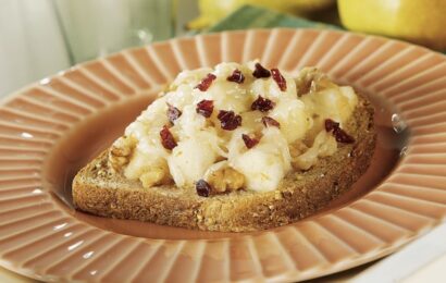 Open-Face Pear and Walnut Breakfast Sandwiches