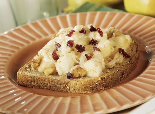 Open-Face Pear and Walnut Breakfast Sandwiches